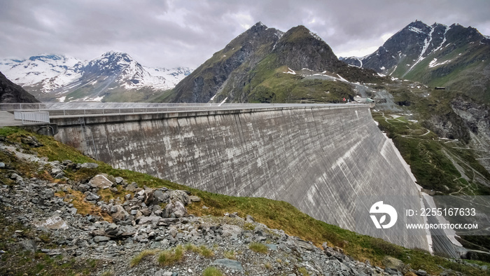 Large amounts of concrete of the Grande Dixence Dam (the tallest gravity dam in the world and tallest dam in Europe) in the canton of Valais, Switzerland