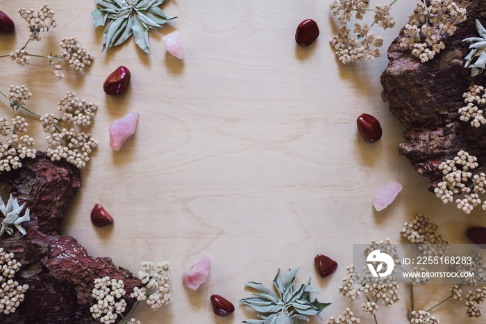 Native Flowers and Sage with Red Jasper and Rose Quartz