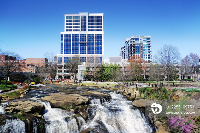 The Reedy River in Falls Park, in the center of downtown Greenville South Carolina