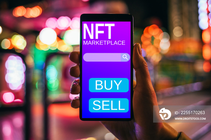 NFT marketplace concept on smartphone