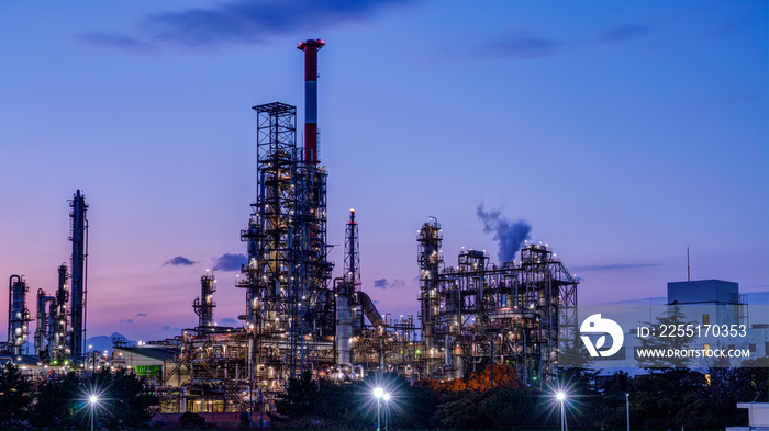 The petrochemical complex at Yokkaichi Port, Yokkaichi city, Mie prefecture, Japan at magic hour.