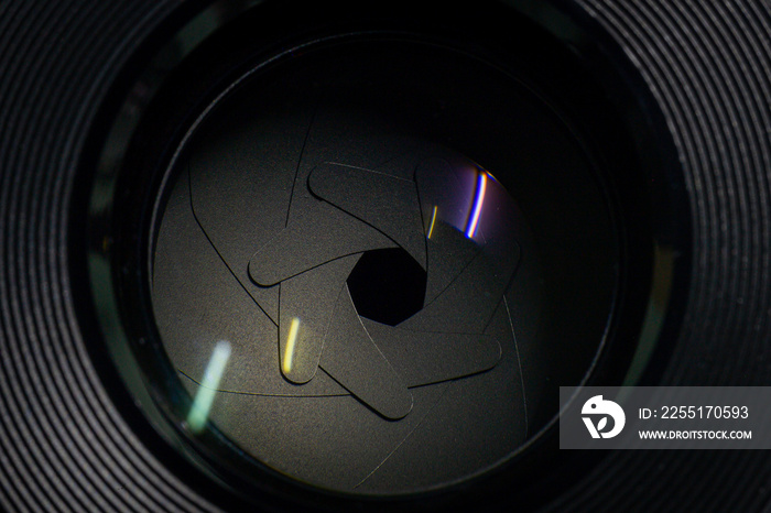 Closeup of photo camera lens background