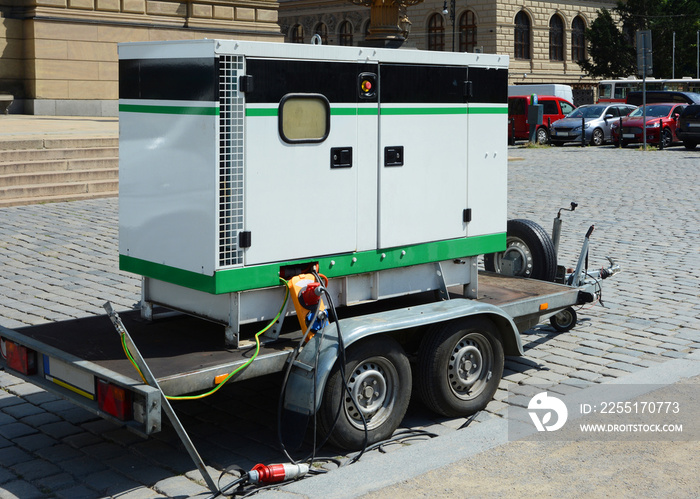 Diesel generator for emergency electric power. Electric diesel generator on the trailer.