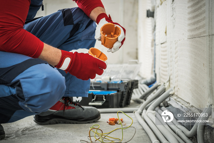 Professional Electrician Installing Electrical Boxes