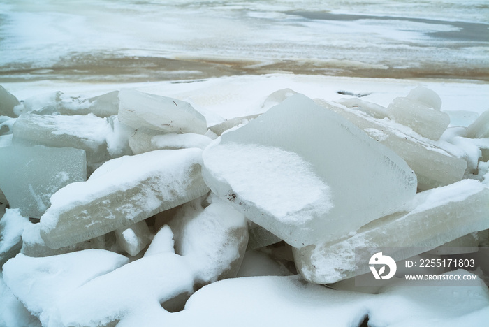 ice floes on the river in winter close-up