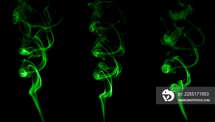 green smoke isolated black background