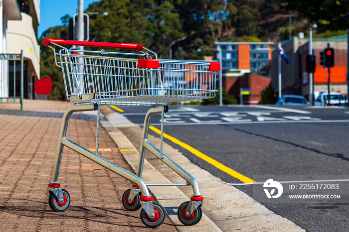 An abandoned - unattended. shopping trolley in the street in Australia.