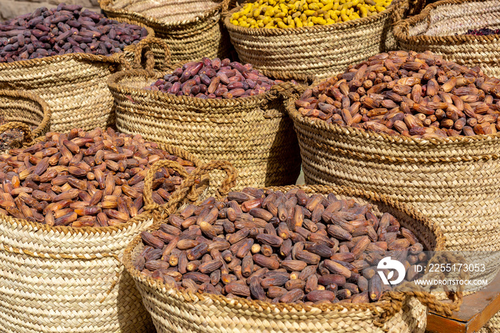 Various Fresh Organic Dates in a Local Market in Aswan. Egypt.