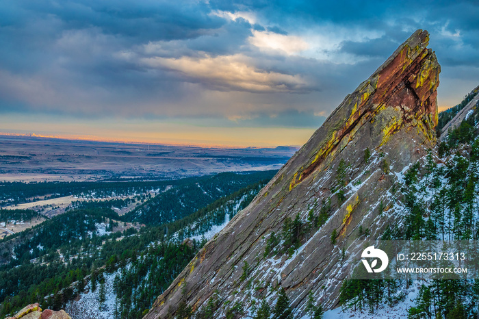 Beautiful Spring Sunset at Flatirons in Colorado