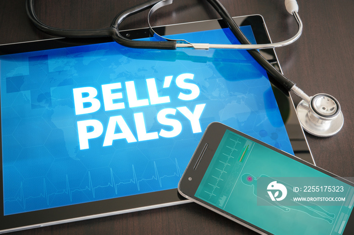 Bell’s palsy (neurological disorder) diagnosis medical concept on tablet screen with stethoscope