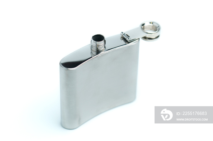 Stainless hip flask isolated on a white background