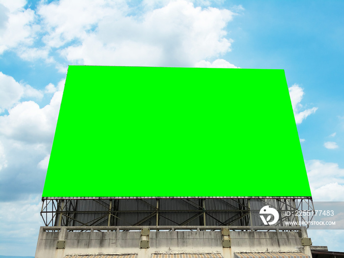 billboard blank and blue sky, copy space on green screen