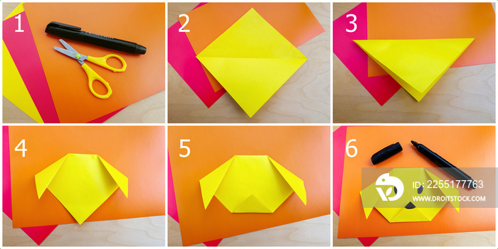 Step-by-step photo instructions on how to make a dog  figurine out of paper with your own hands. Origami for kids