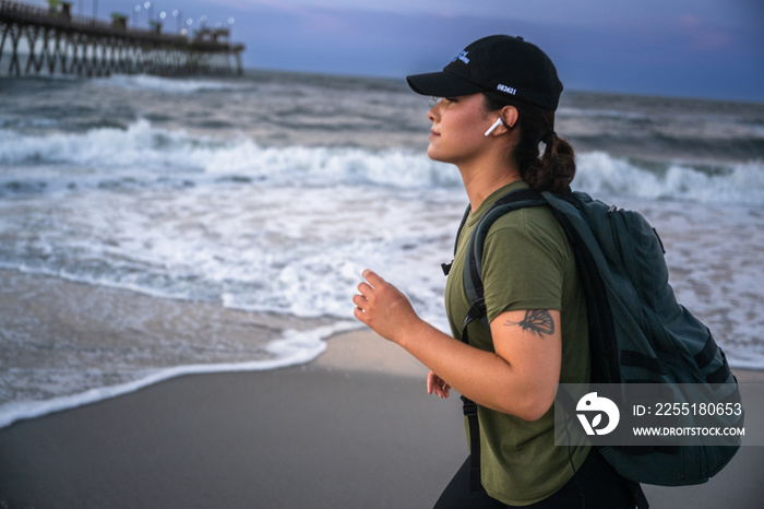 Marine veteran trains every morning on the beach to stay in shape just like when she was on active duty.