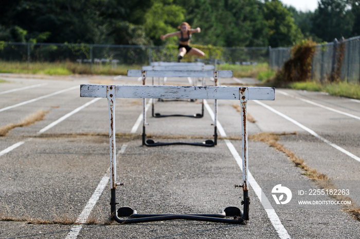 Old school track hurdle practice