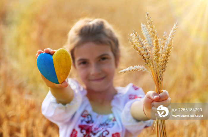 Child in a wheat field. In vyshyvanka, the concept of the Independence Day of Ukraine. Selective focus.