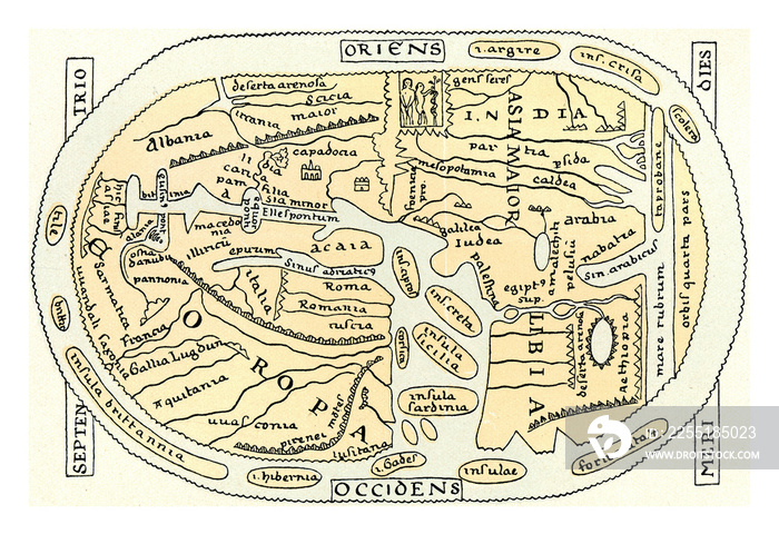 World Map of Saint Sever (XI century), vintage illustration.