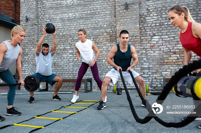 Group training, fitness group, working out together