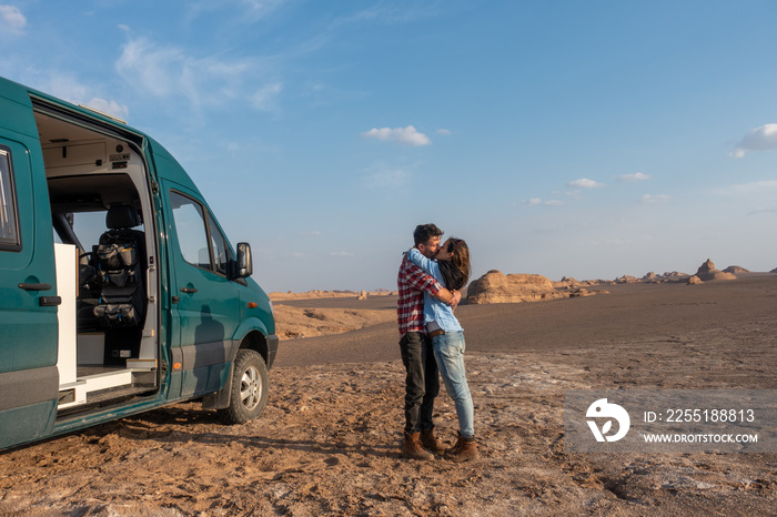 Family get fun in the desert on their camper van 4x4