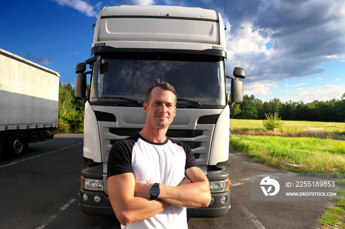 Truck driver on the road with trucks