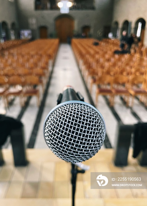 microphone in an empty church