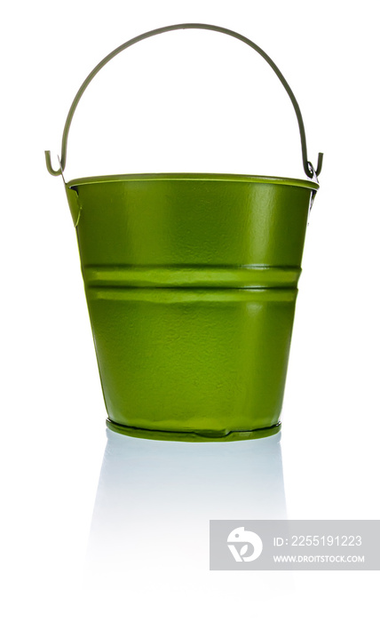 Decorative green bucket isolated on white background.