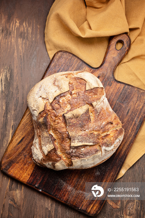 Fresh organic home made bread. Healthy eating, buy local, bread recipes concept. Top view