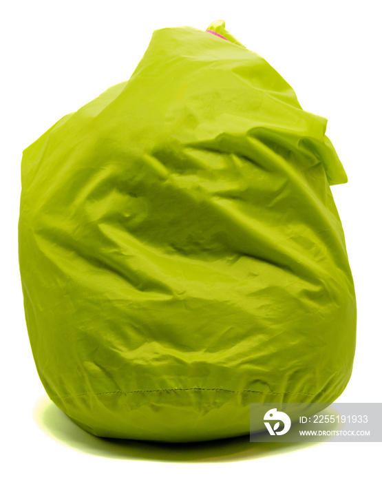 Bright green dry bag isolated on white background