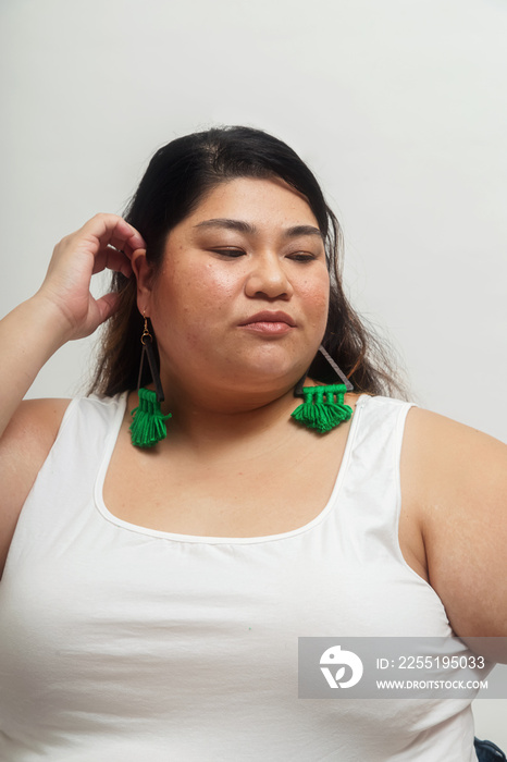 Asian plus size female solo lifestyle studio portrait shot