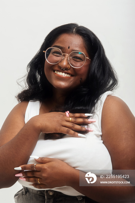 South Asian female solo lifestyle studio portrait shot