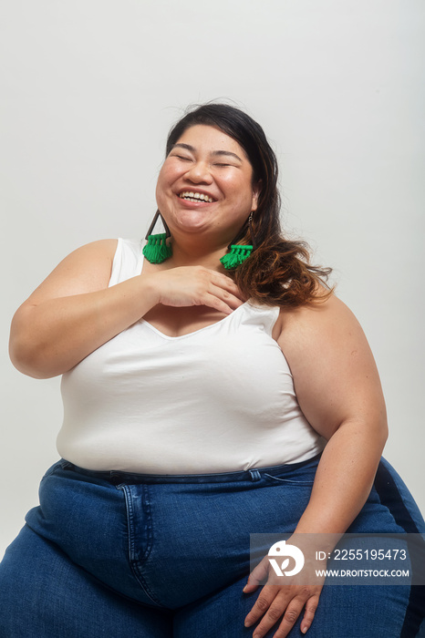 Asian plus size female solo lifestyle studio portrait shot