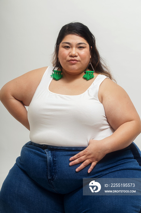 Asian plus size female solo lifestyle studio portrait shot