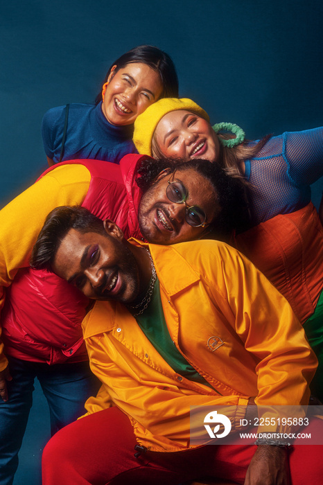 Asian Group fashion colour-blocked studio portrait