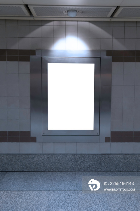 Blank billboard in subway or metro station, Useful for advertising.