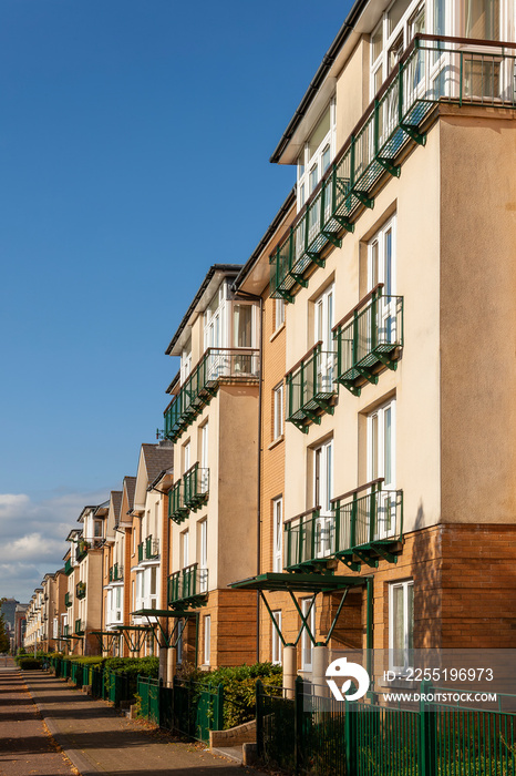 Modern new terraced houses and apartment flats in Cardiff  Wales UK stock photo, stock photo image