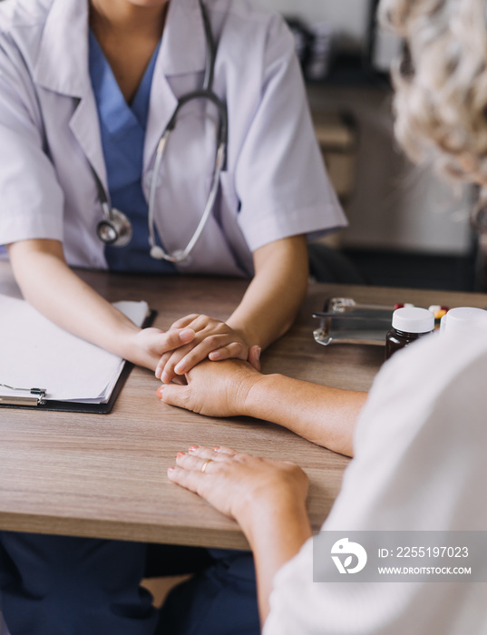 Homecare nursing service and elderly people cardiology healthcare. Close up of young hispanic female doctor nurse check mature caucasian man patient heartbeat using stethoscope during visit