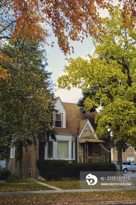 Typical Chicago house in autumn scenery