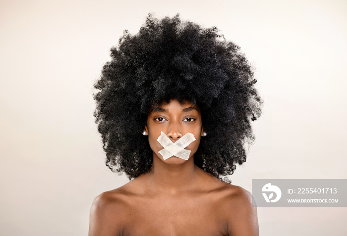 Concept of a censored portrait of a Black woman