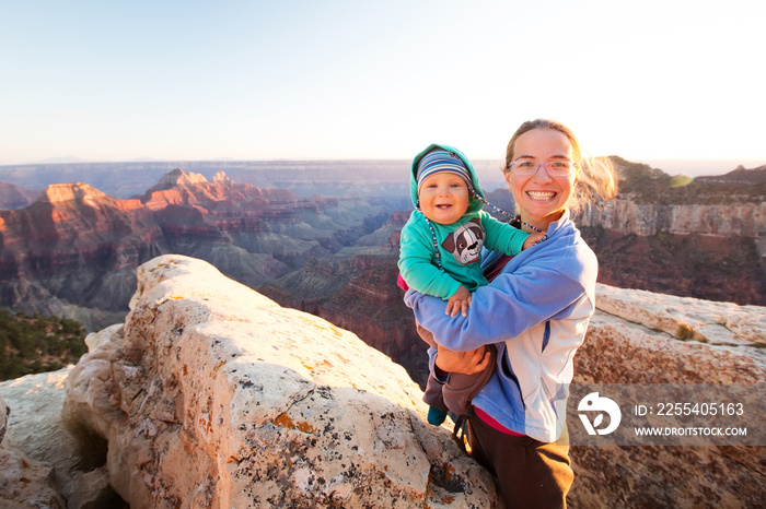 A mother with baby son in Grand Canyon National Park, North Rim, Arizona, USA