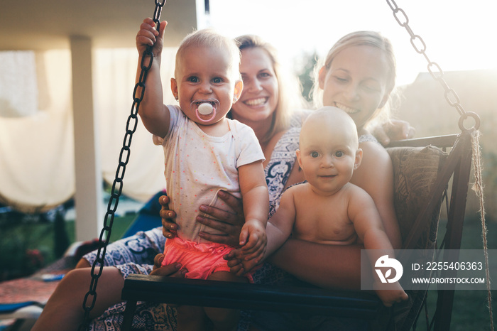 Happy mothers having great time with their children