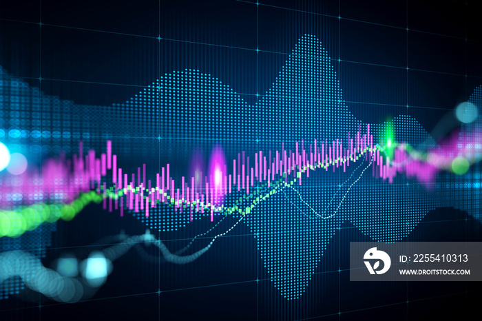 Financial forex chart analyzing. Graph reflects market deviation over historic period. Volatility concept. 3d rendering