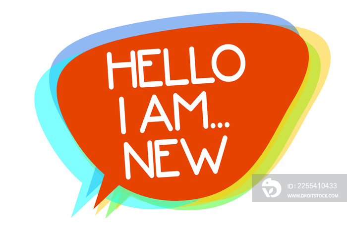 Conceptual hand writing showing Hello I Am... New. Business photo showcasing Introduce yourself Meeting Greeting Work Fresh worker School Multiline text layer design pattern red background think