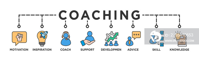 Coaching banner web icon for coaching and success, motivation, inspiration, teaching, coach, learning, knowledge, support and advice