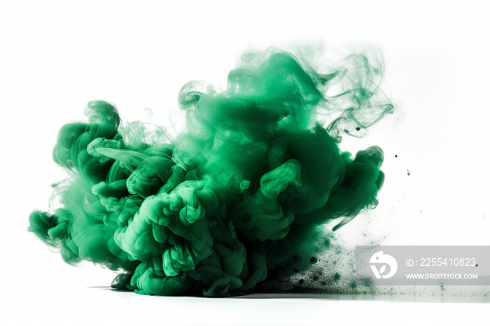 Green Smoke Bomb Exploding Isolated On White Background.