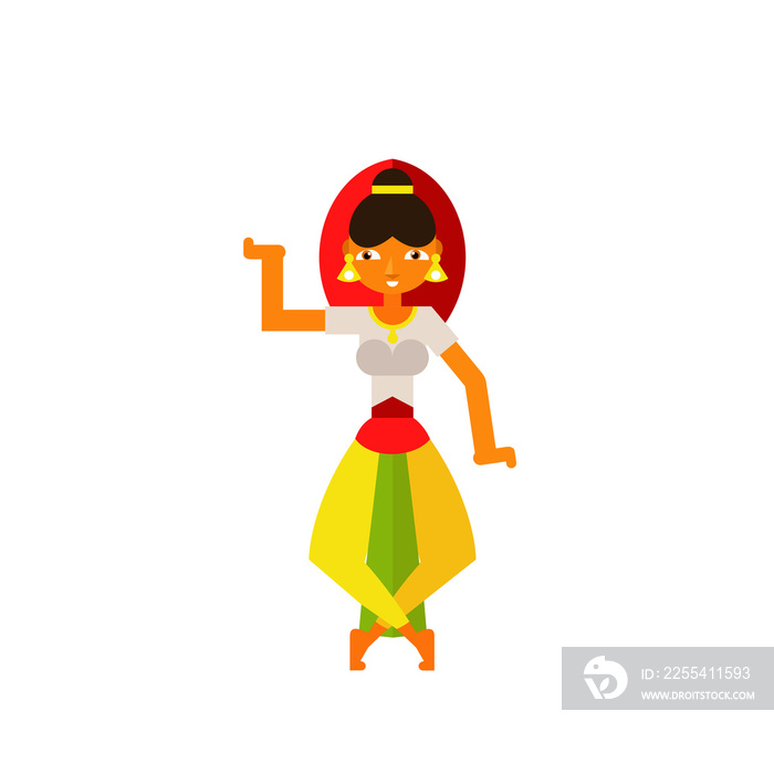 Multicolored icon of Indian woman wearing traditional Indian costume and dancing