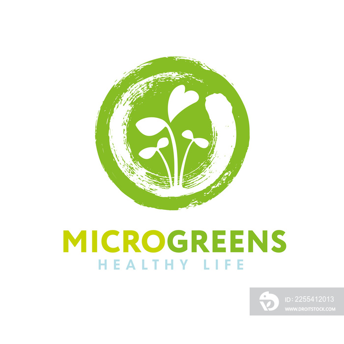 Microgreen Sprout Logo Illustration. Organic Nutrition Local Urban Farm Design Concept. Sustainable Supplement Vector Sign