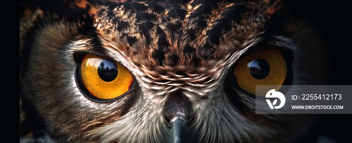 Night Hunter: Owl’s Glowing Eyes on a Black Background