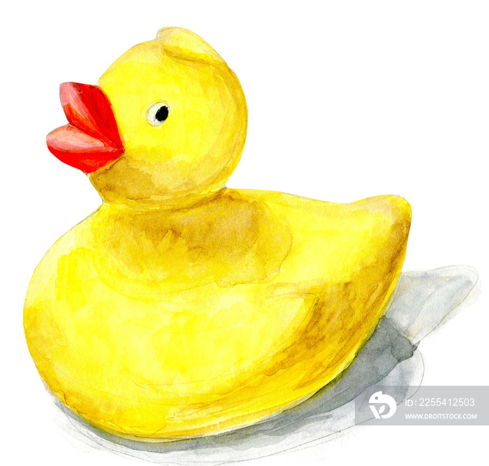 Yellow duck rubber duck watercolor illustration, 600 dpi PNG with transparent background, isolated object, clipart, clip art