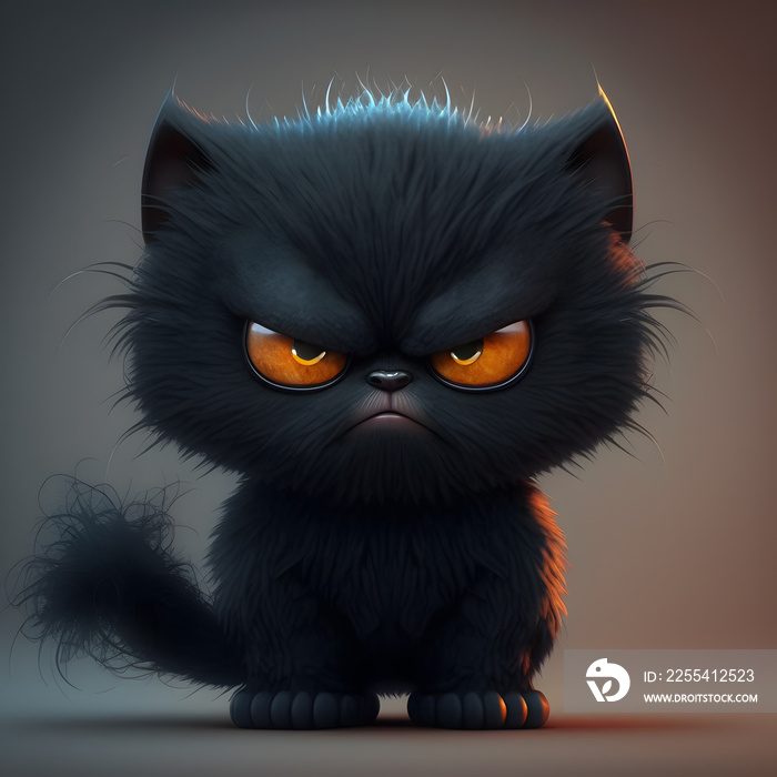 An angry black furry cat