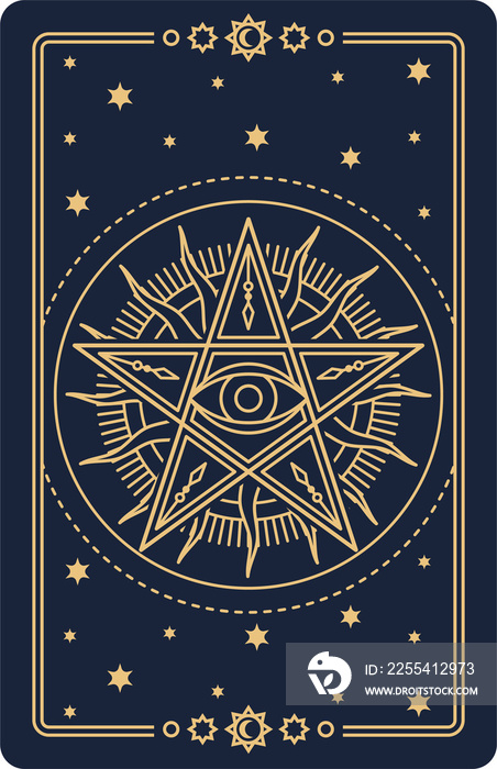 Occult magic tarot card esoteric pentagram, skull